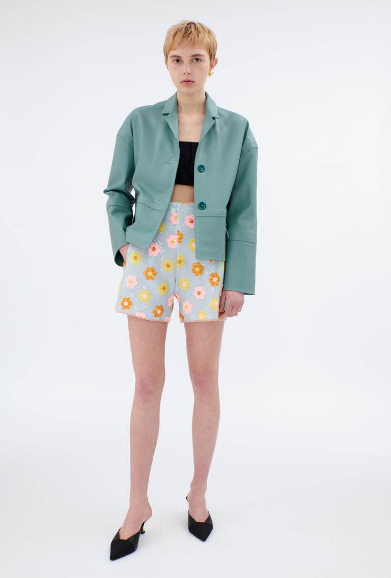 Odeeh Lamb Nappa Wet Look Jacke, Lake Green Tiefpreis