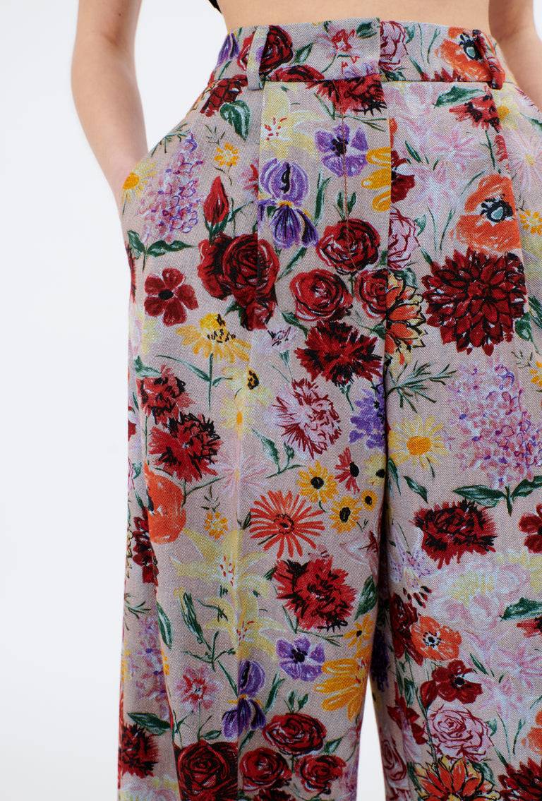 Odeeh Impressionist Flowers Cotton Denim Hose, Foggy Blue Black Friday Preise