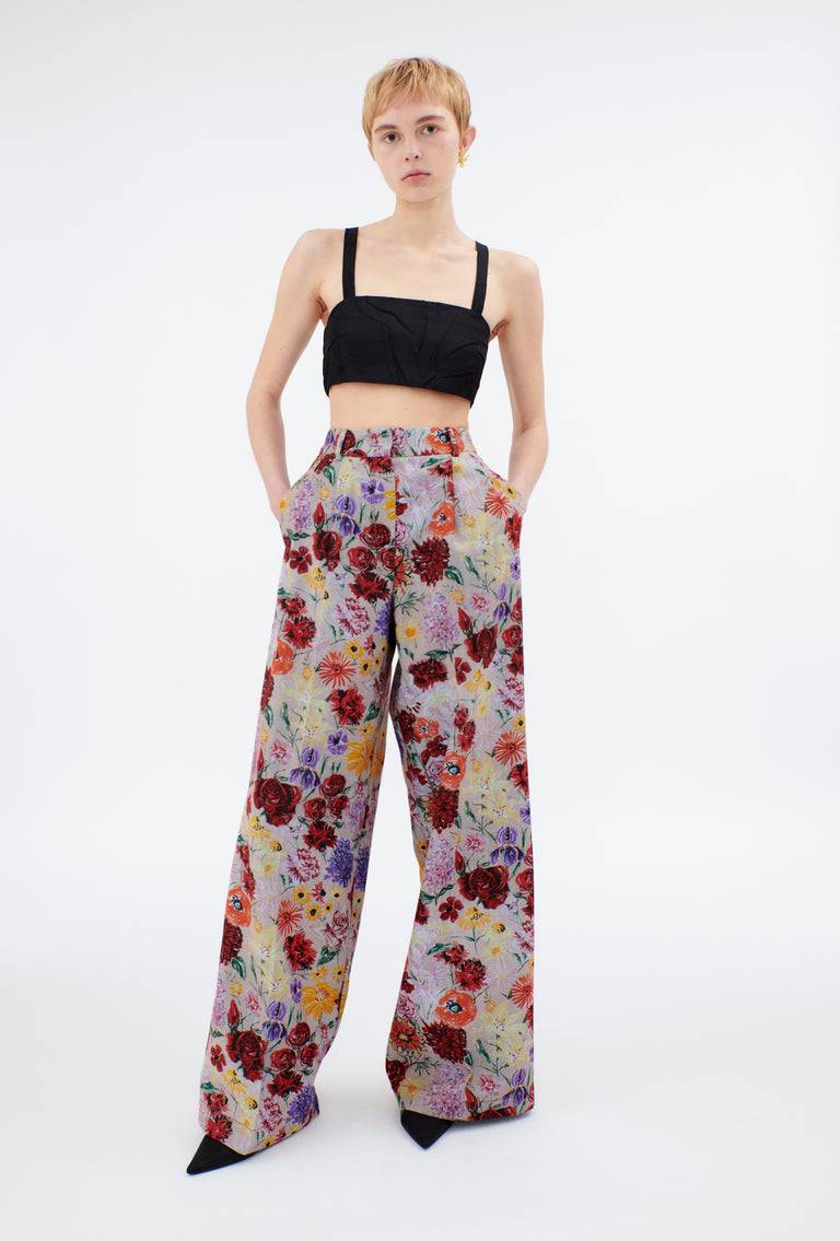 Odeeh Impressionist Flowers Cotton Denim Hose, Foggy Blue Black Friday Preise