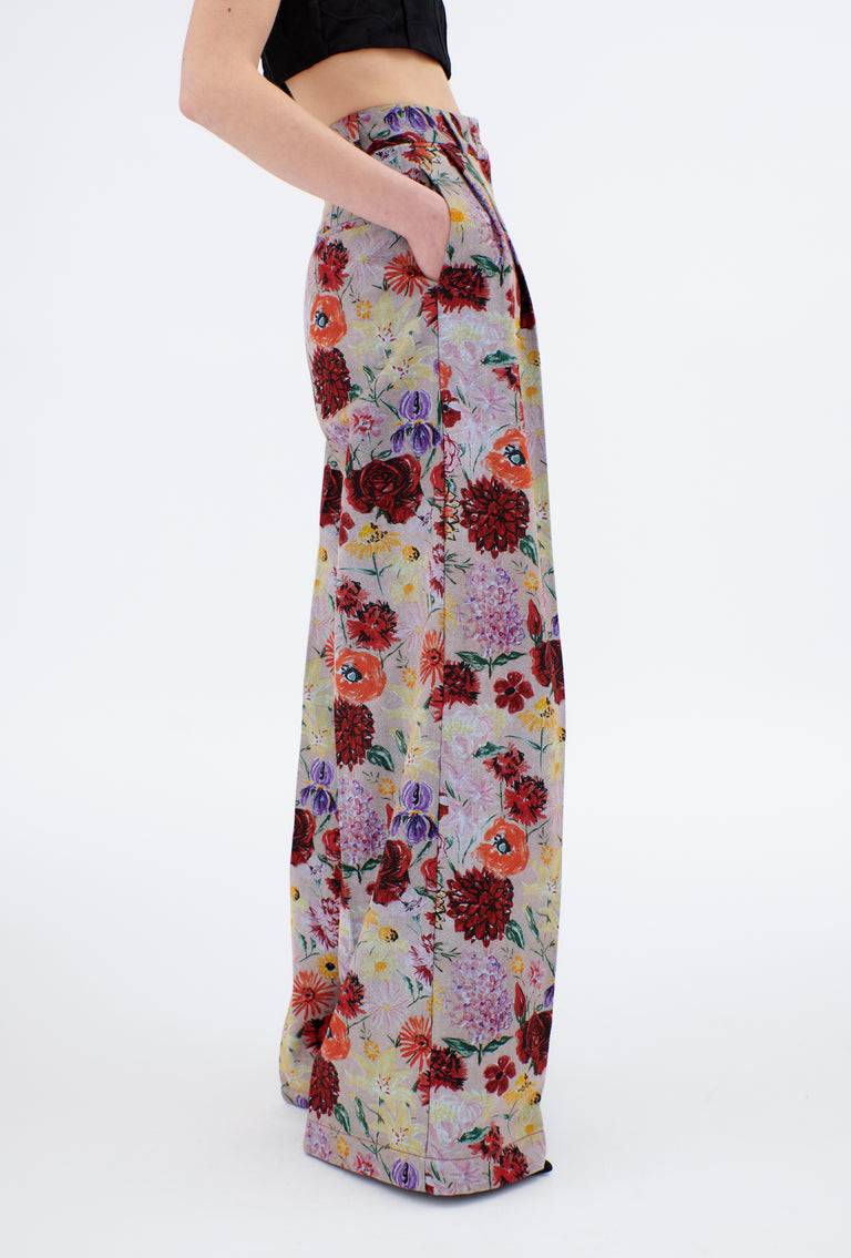 Odeeh Impressionist Flowers Cotton Denim Hose, Foggy Blue Black Friday Preise