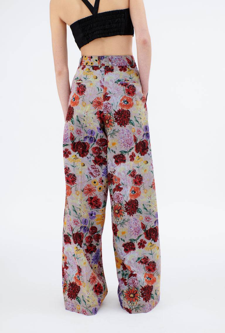 Odeeh Impressionist Flowers Cotton Denim Hose, Foggy Blue Black Friday Preise