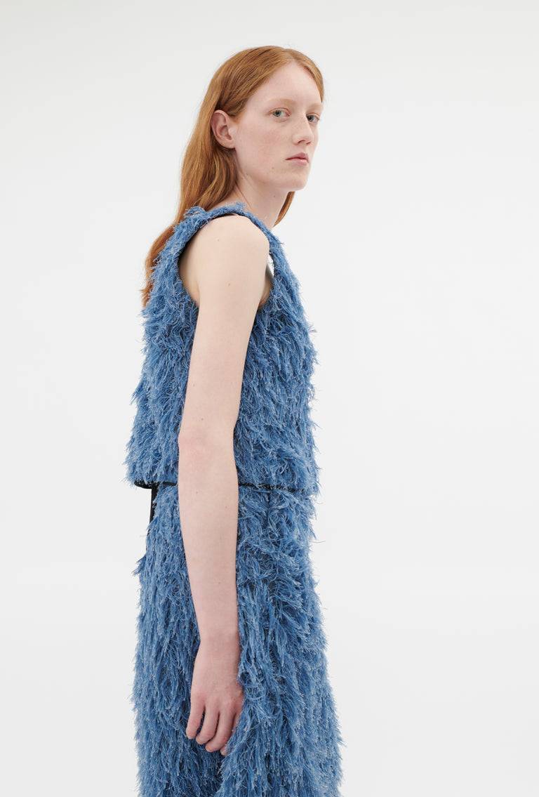 Odeeh Delavé Fringes Top, Light Indigo Verkauf