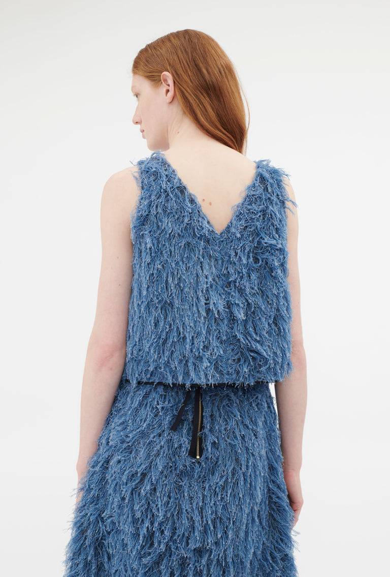 Odeeh Delavé Fringes Top, Light Indigo Verkauf