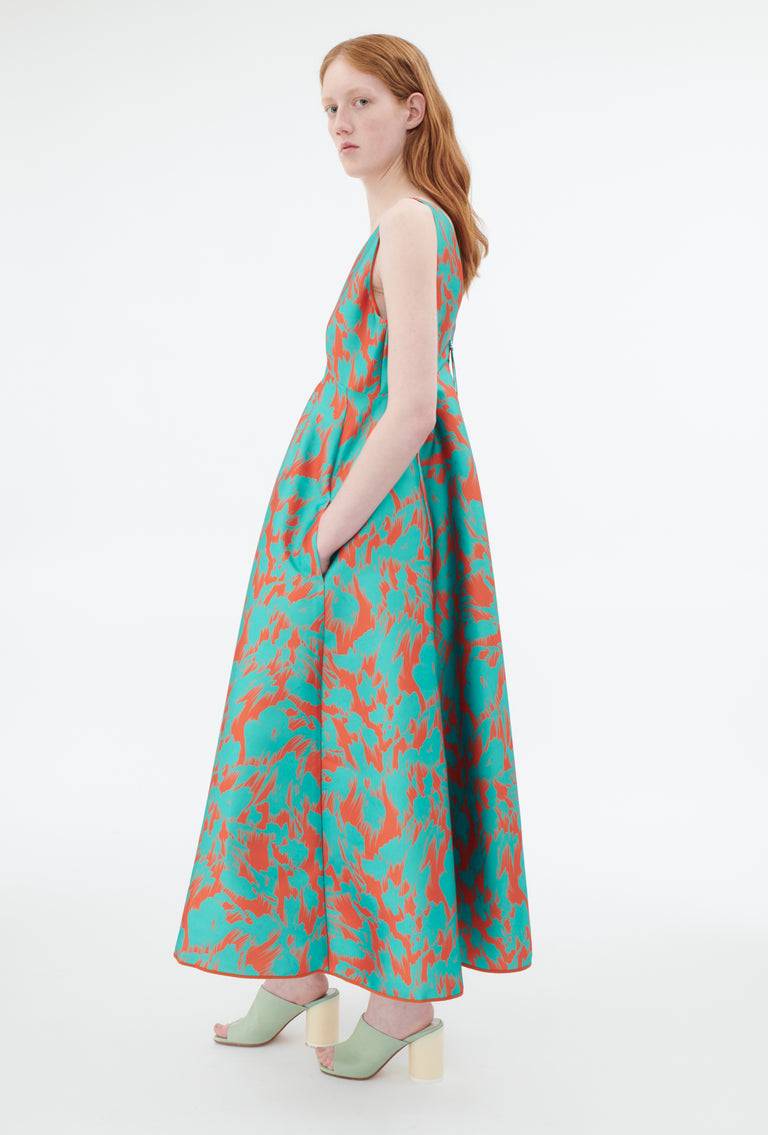 Odeeh Blurred Bouquets Duchesse Kleid, Opal Green Schlussverkauf