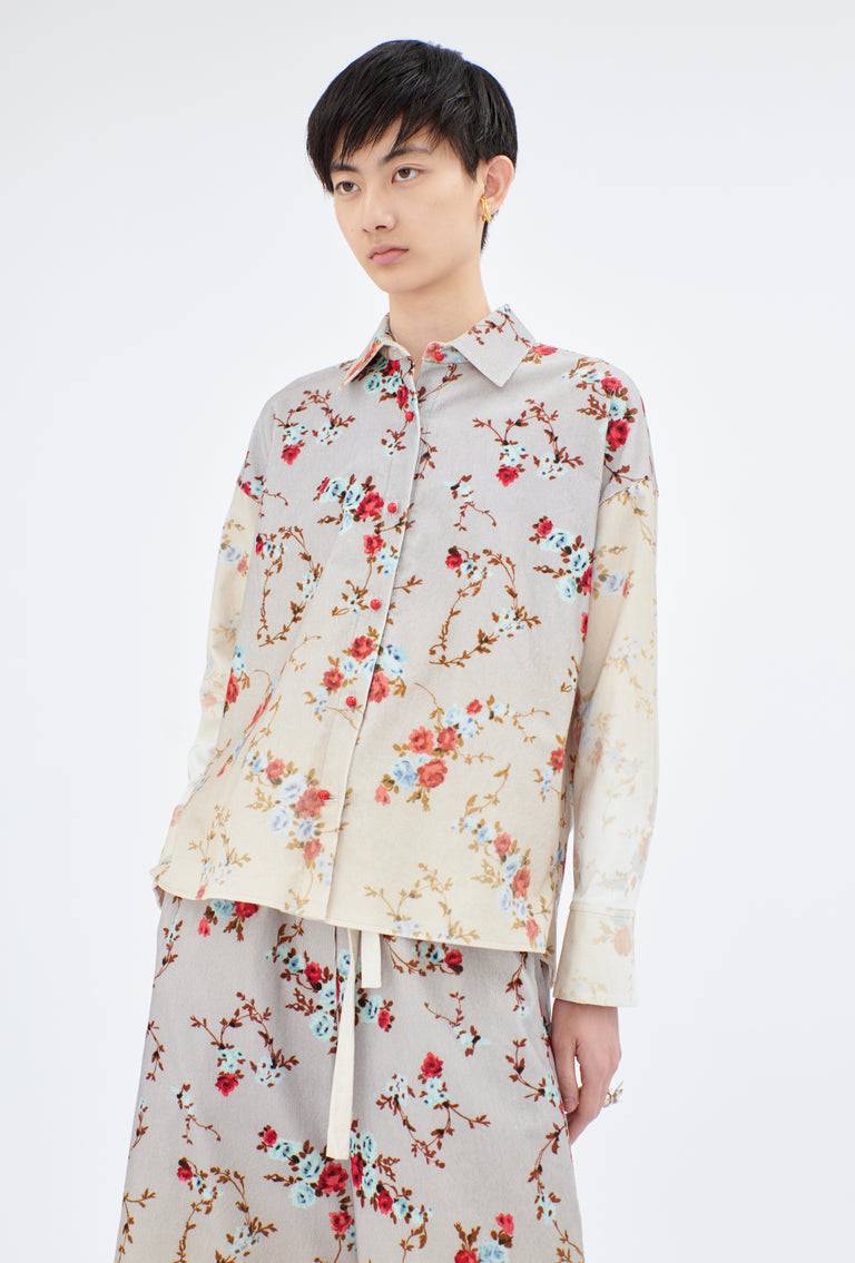Odeeh Mini Bouquets Stamped Corduroy Degradé Bluse, Aqua Blitzverkäufe