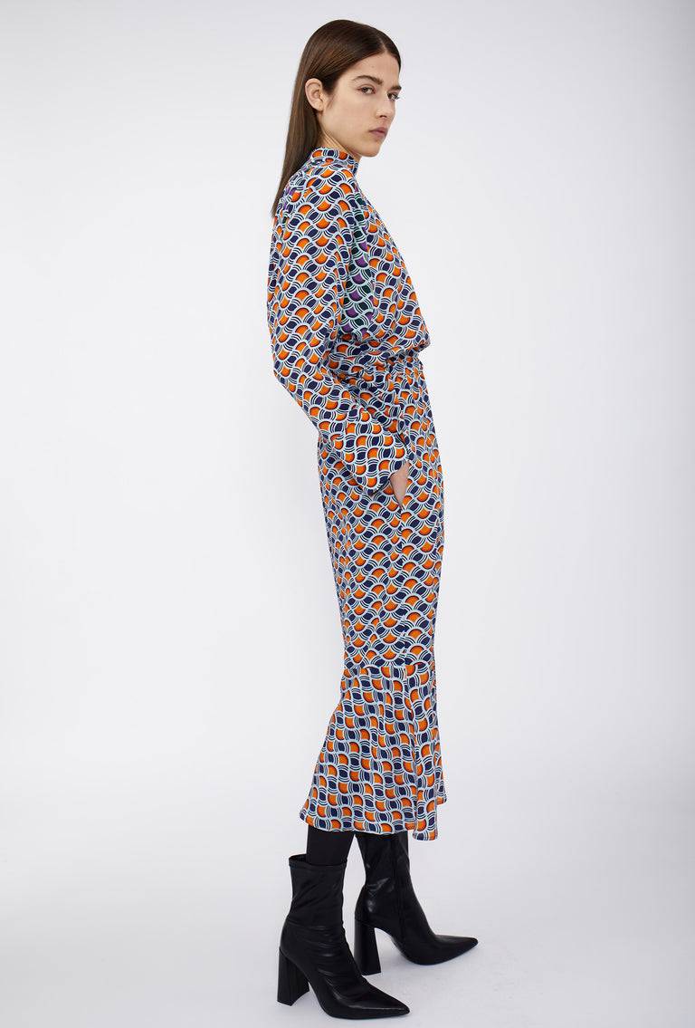 Odeeh Crossed Waves Kleid, Glowing Orange Im Verkauf