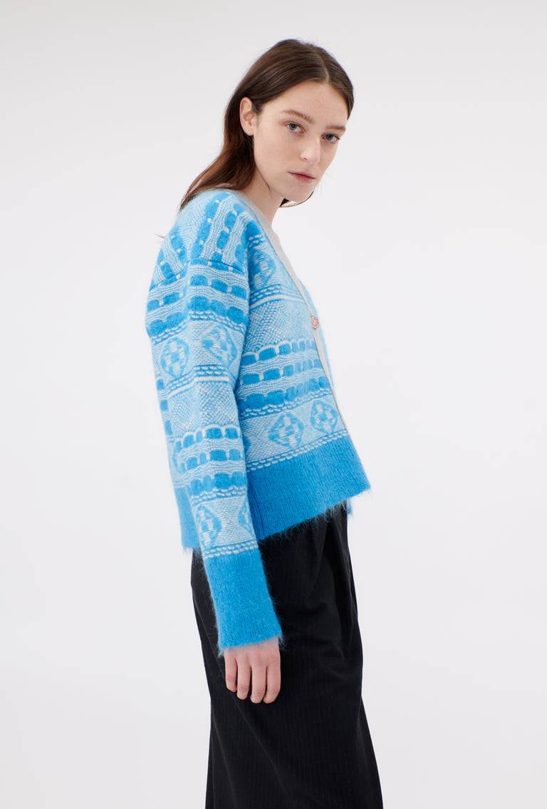 Odeeh Graphic Norwegian Cardigan, Himmelblau 2025