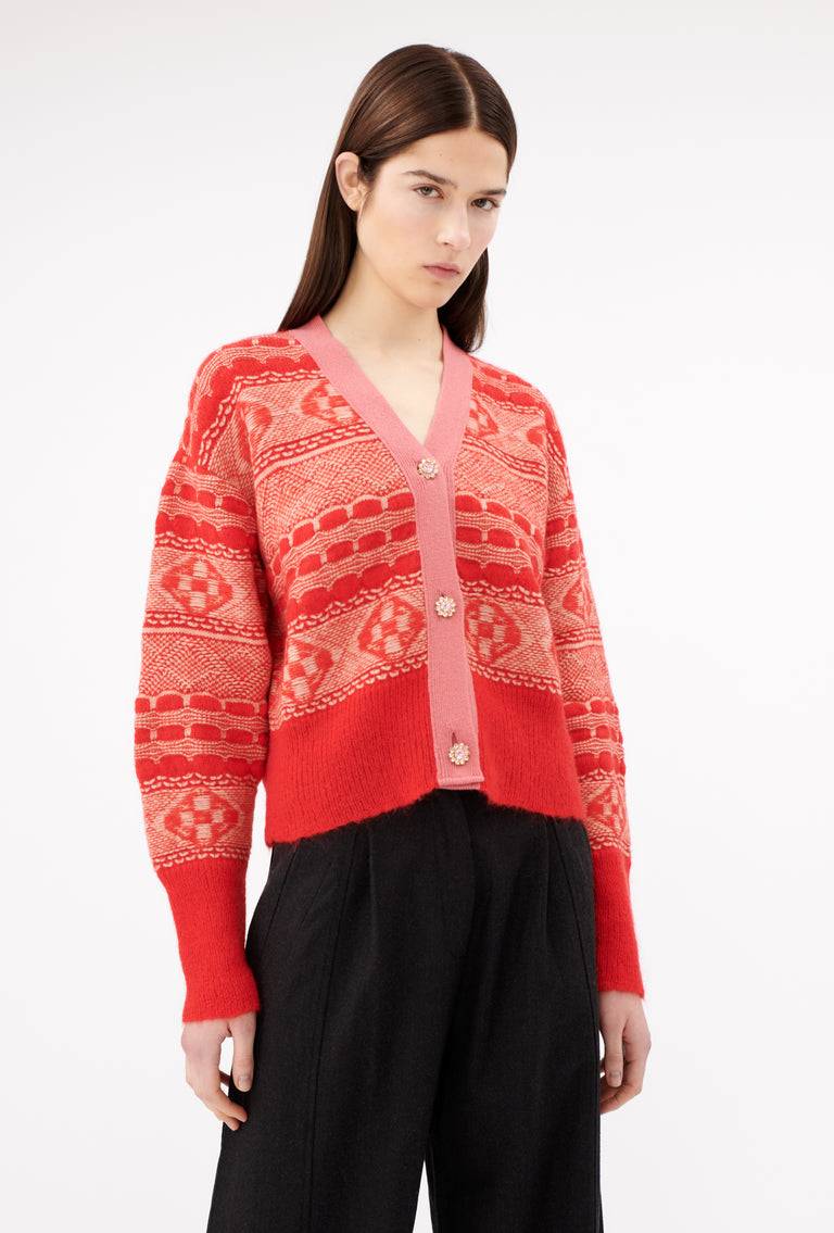 Odeeh Graphic Norwegian Cardigan, Geranium Blitzverkäufe
