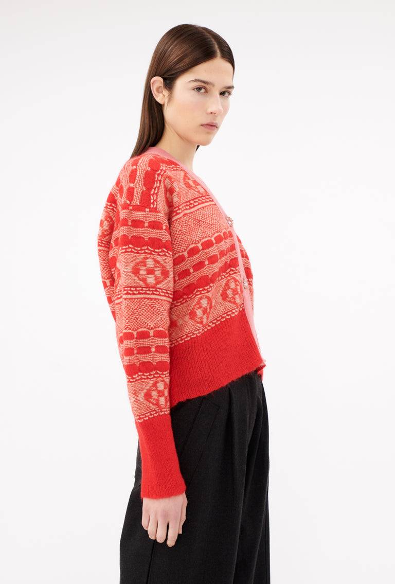 Odeeh Graphic Norwegian Cardigan, Geranium Blitzverkäufe