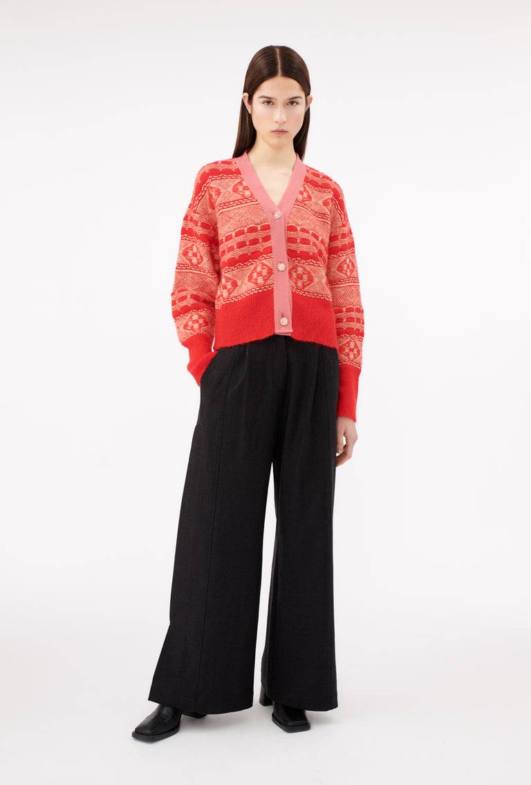 Odeeh Graphic Norwegian Cardigan, Geranium Blitzverkäufe