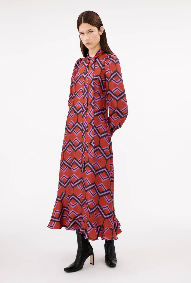 Odeeh Ribbon Zig Zag Kleid, Rusty Red Begrenztes Angebot