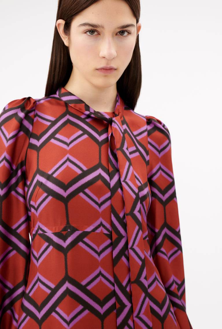 Odeeh Ribbon Zig Zag Kleid, Rusty Red Begrenztes Angebot