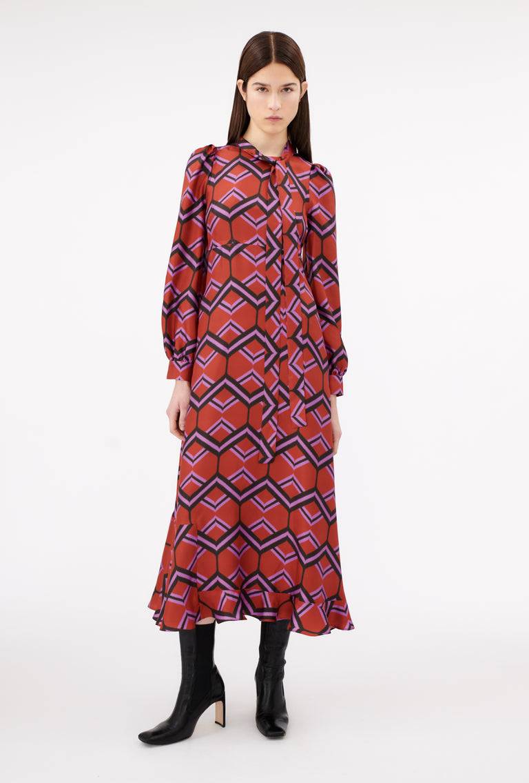 Odeeh Ribbon Zig Zag Kleid, Rusty Red Begrenztes Angebot