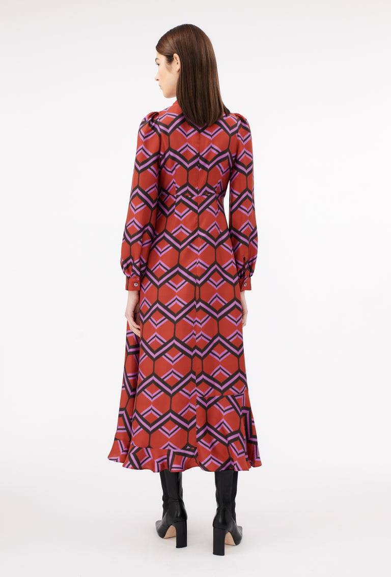Odeeh Ribbon Zig Zag Kleid, Rusty Red Begrenztes Angebot