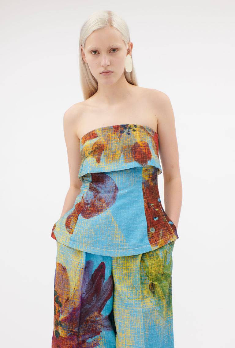 Odeeh Gouache Flowers Top, Caribbean blue Saisonschlussverkauf