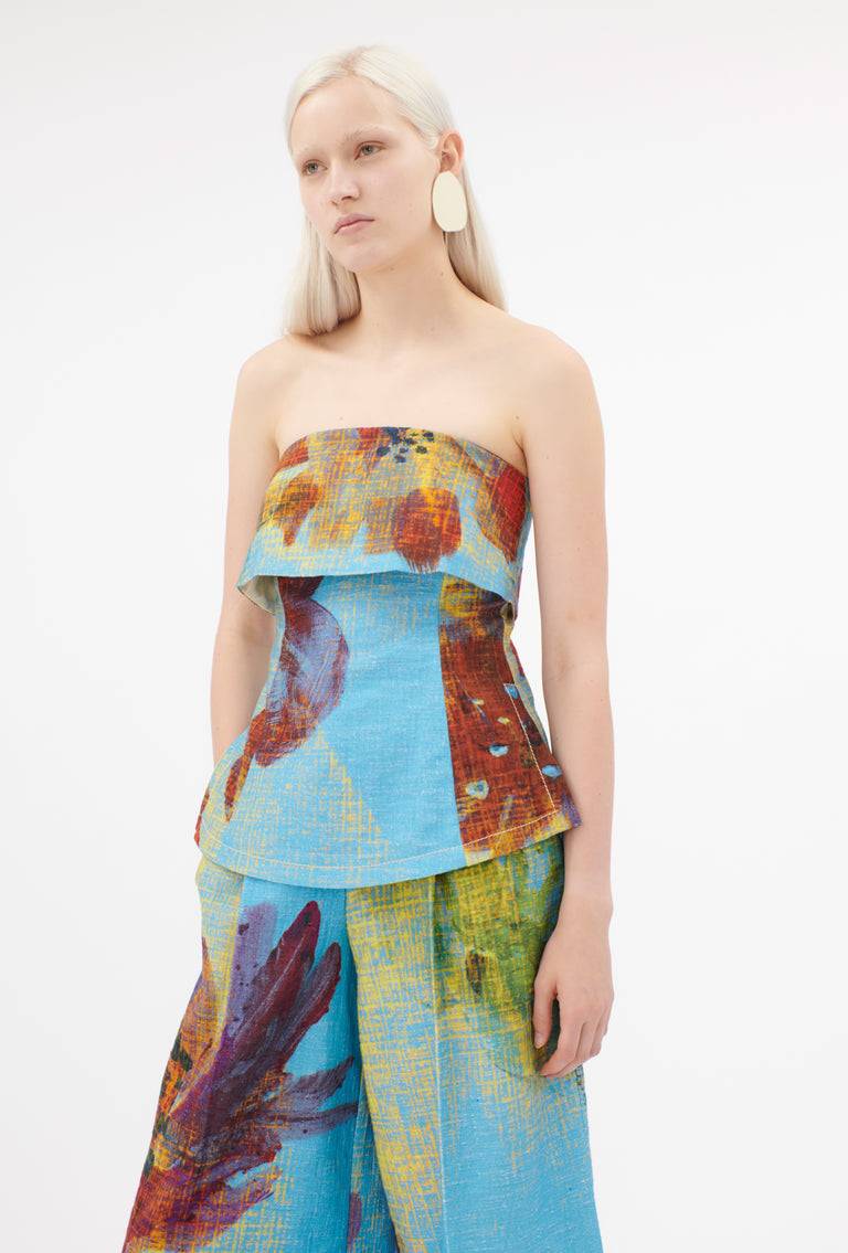 Odeeh Gouache Flowers Top, Caribbean blue Saisonschlussverkauf