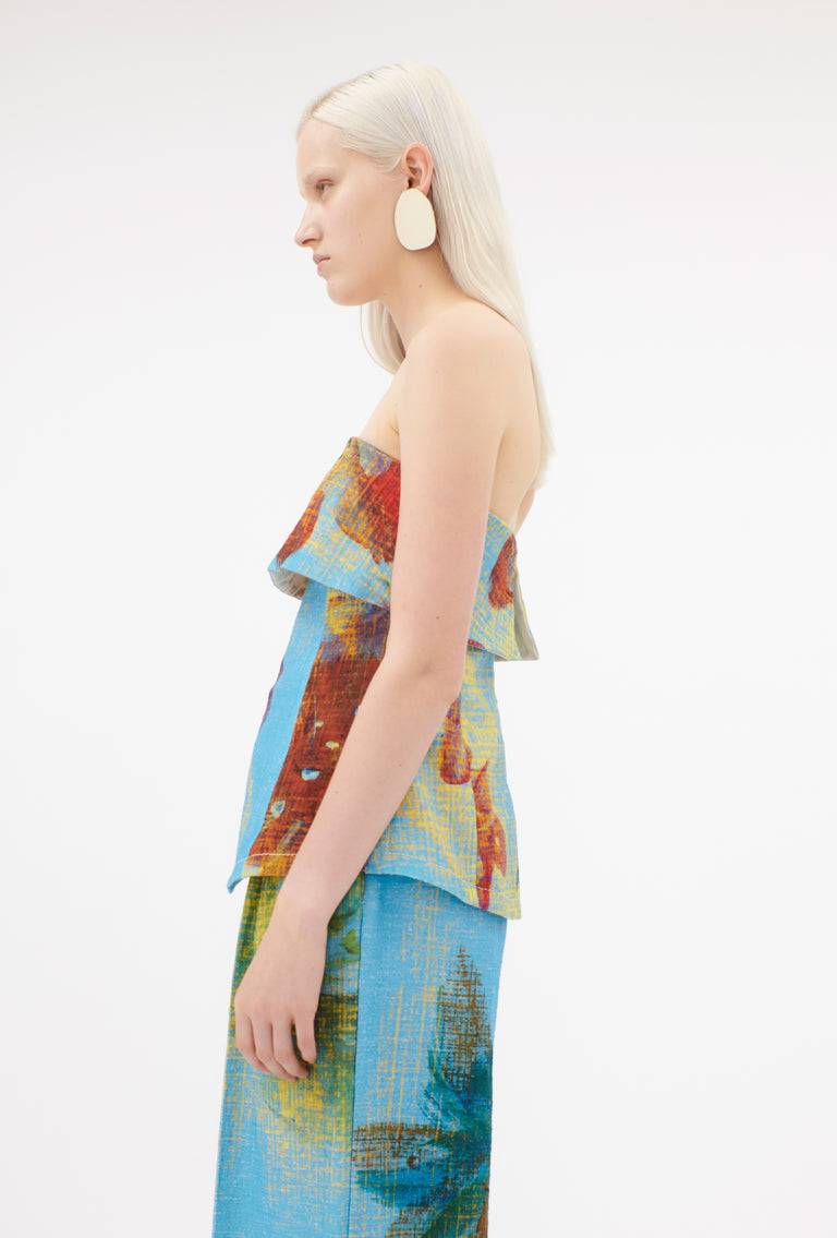 Odeeh Gouache Flowers Top, Caribbean blue Saisonschlussverkauf