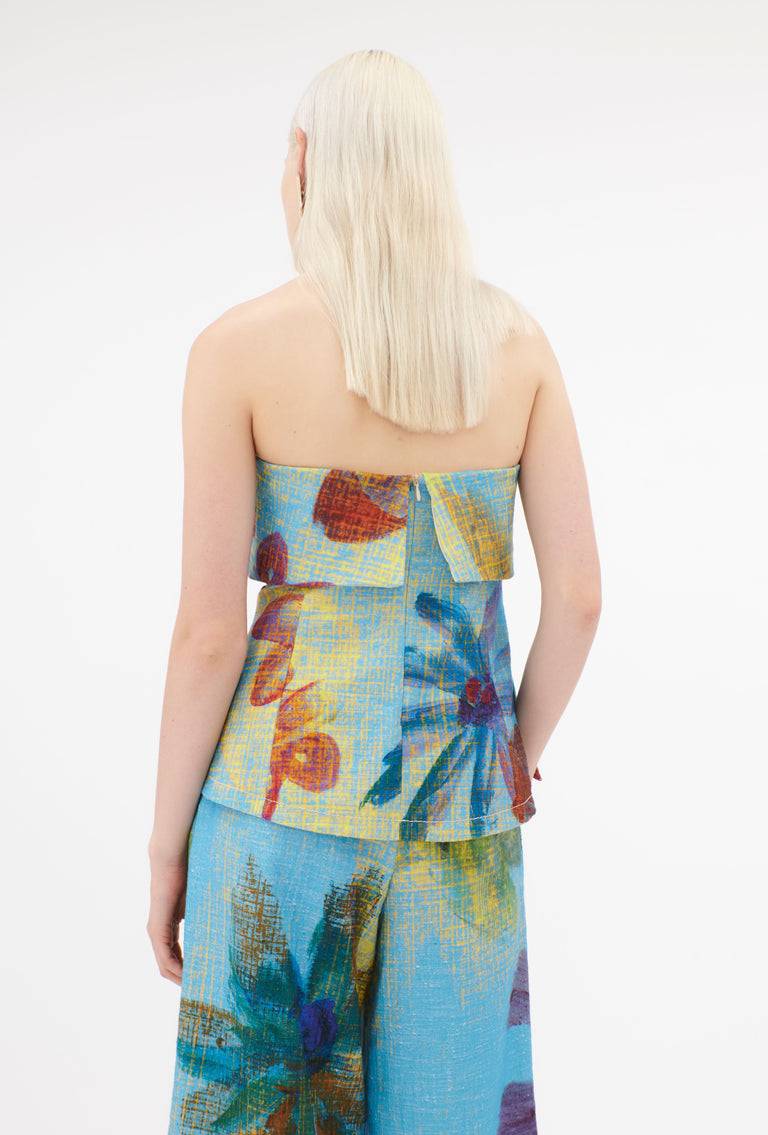 Odeeh Gouache Flowers Top, Caribbean blue Saisonschlussverkauf