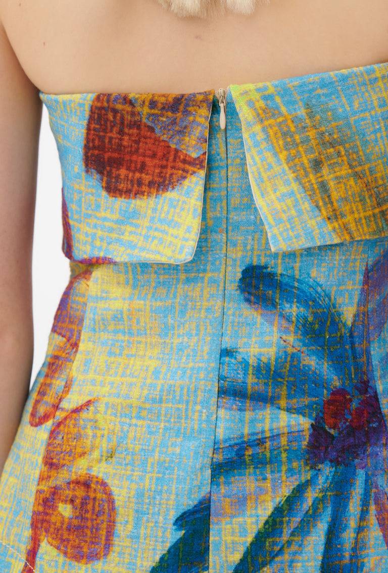 Odeeh Gouache Flowers Top, Caribbean blue Saisonschlussverkauf
