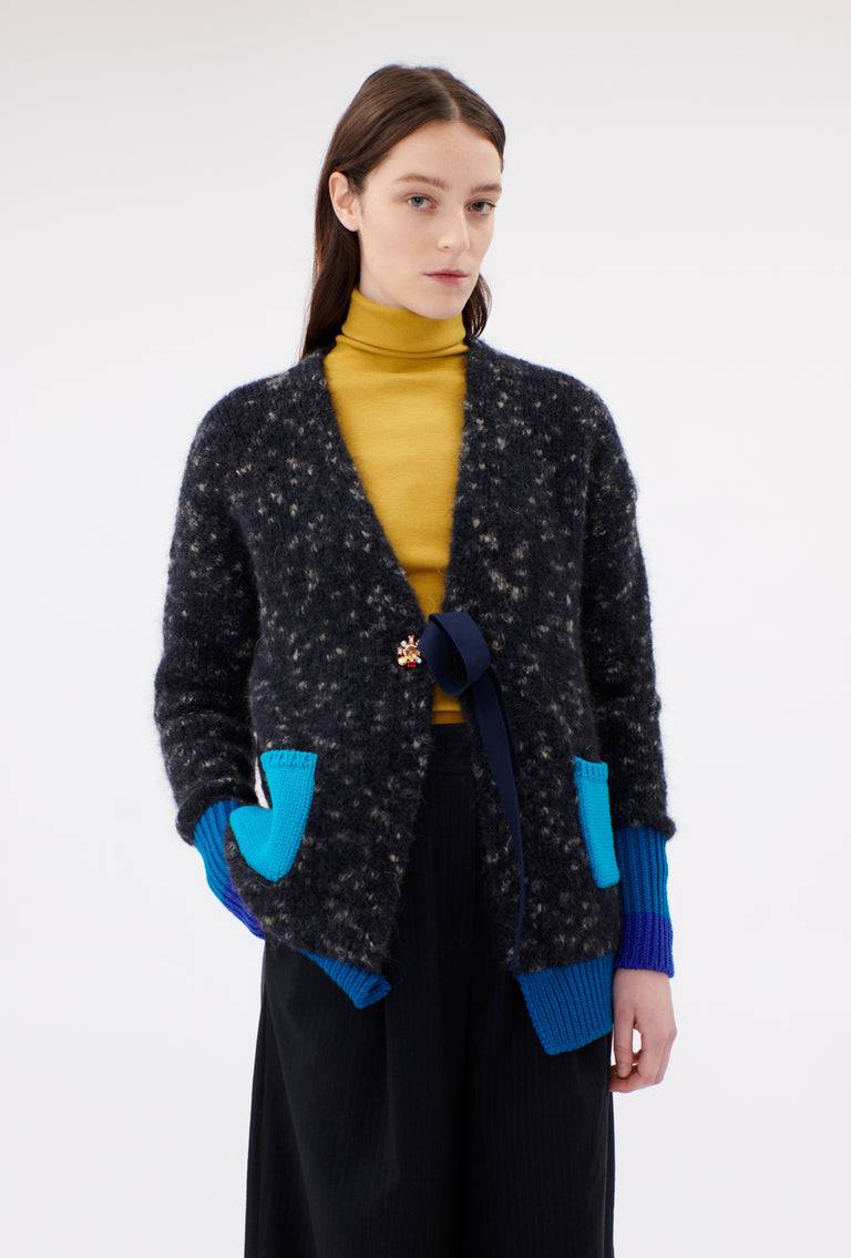Odeeh Color Block Patch Cardigan, Granite Exklusive Angebote