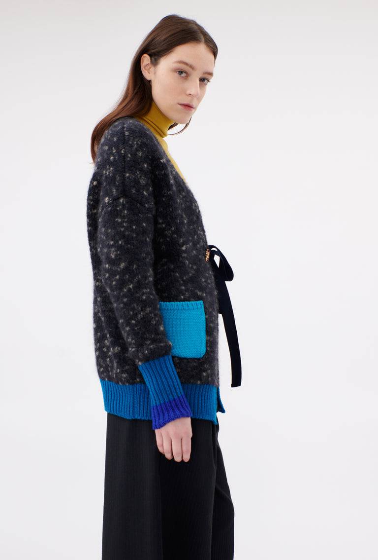 Odeeh Color Block Patch Cardigan, Granite Exklusive Angebote