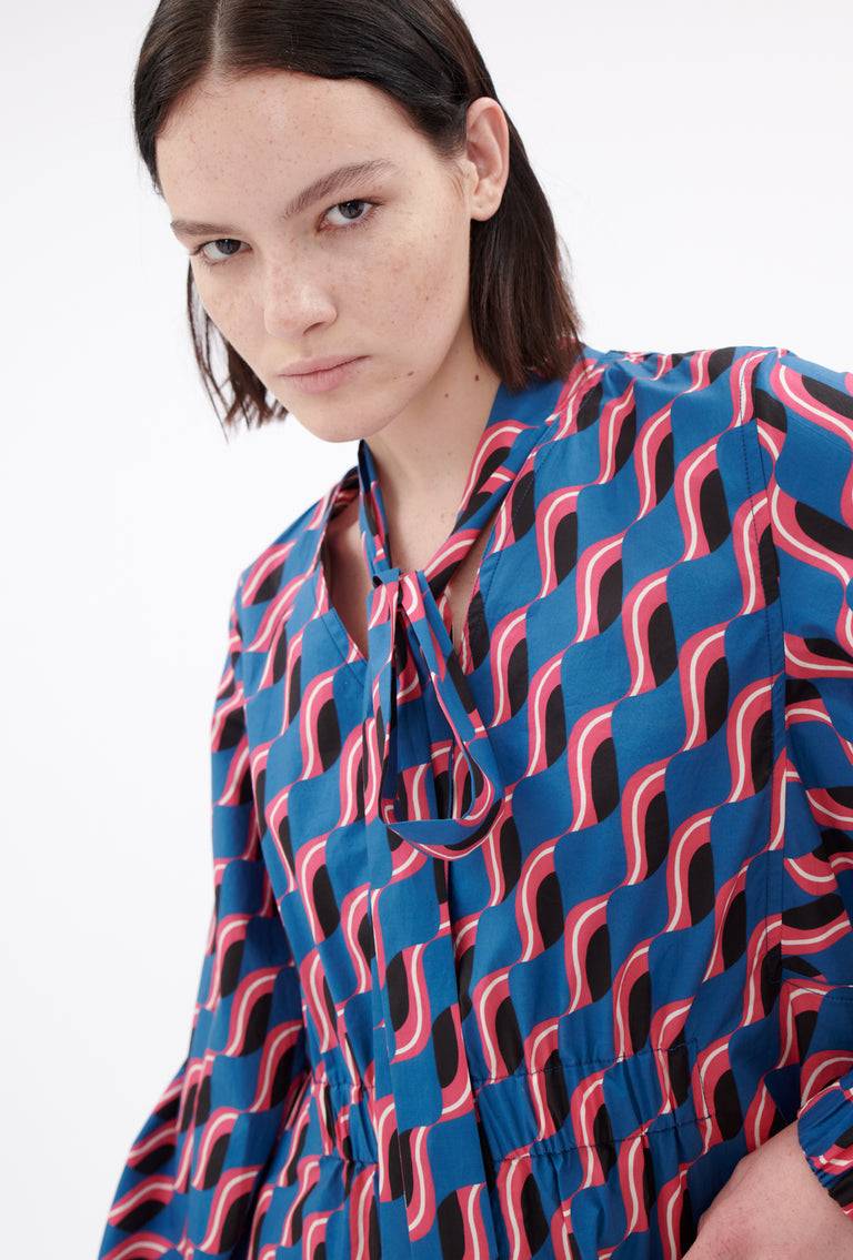 Odeeh Abstract Leaves Kleid, Steel Blue Super Rabatt