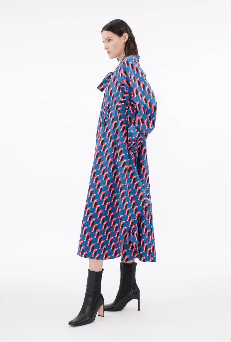 Odeeh Abstract Leaves Kleid, Steel Blue Super Rabatt