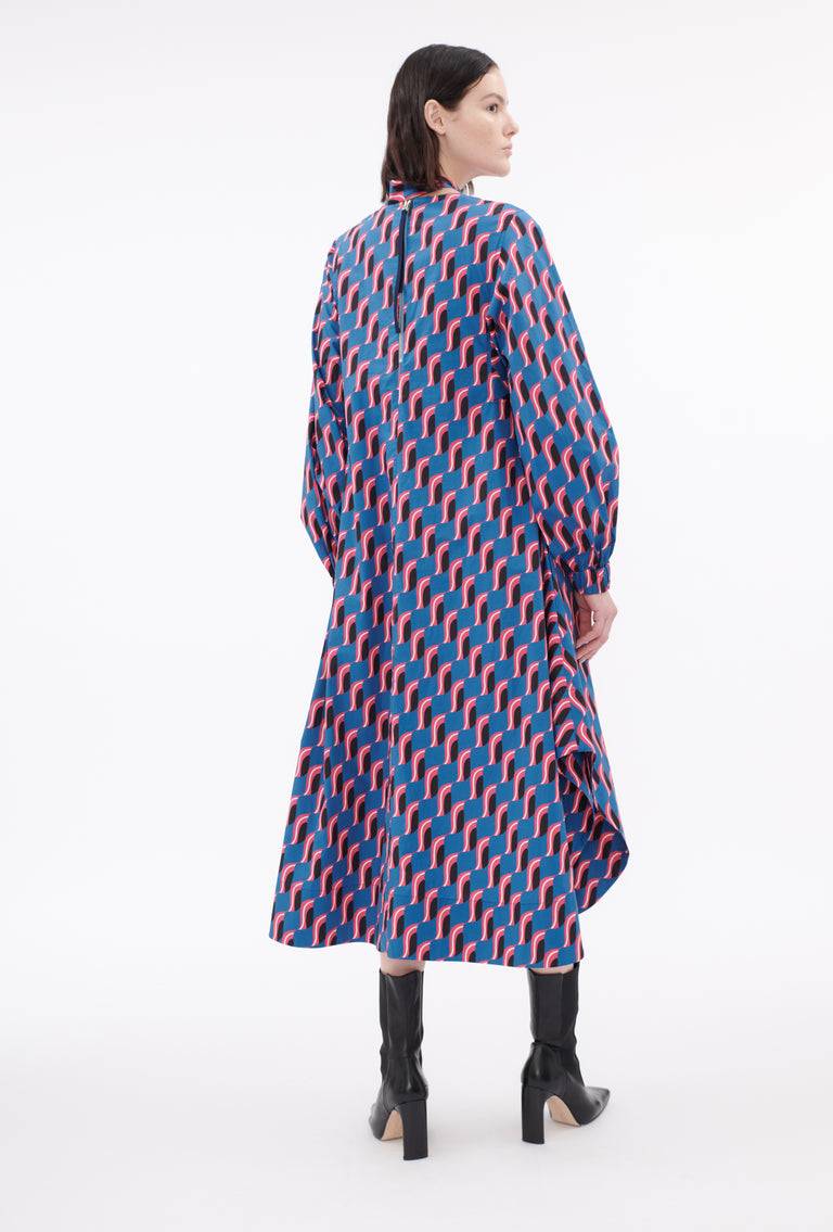 Odeeh Abstract Leaves Kleid, Steel Blue Super Rabatt