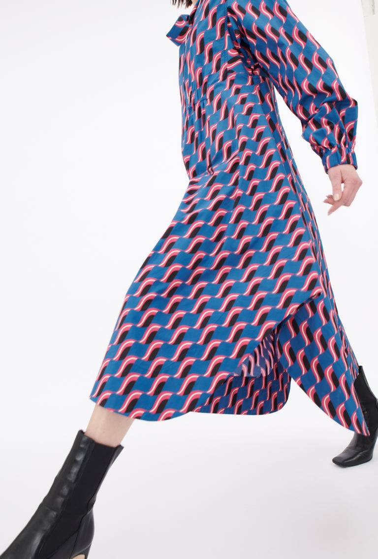Odeeh Abstract Leaves Kleid, Steel Blue Super Rabatt