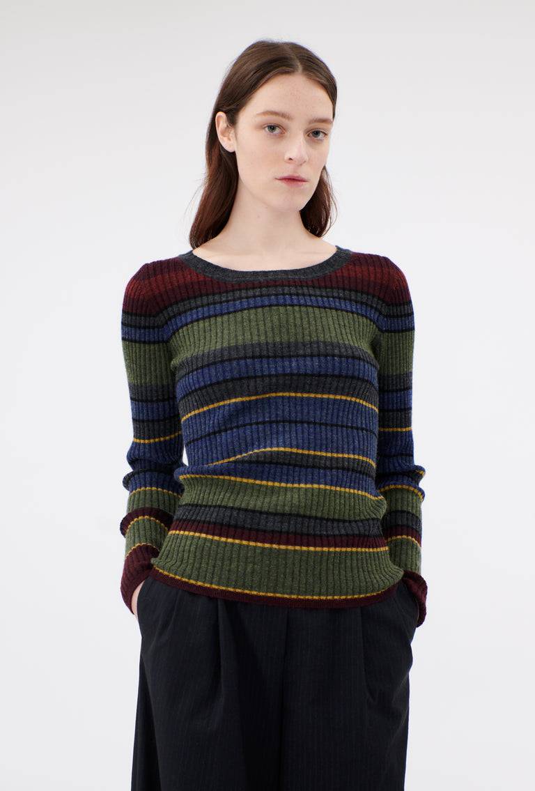 Odeeh Placed Stripe Wool Pullover, Army Green Im Verkauf