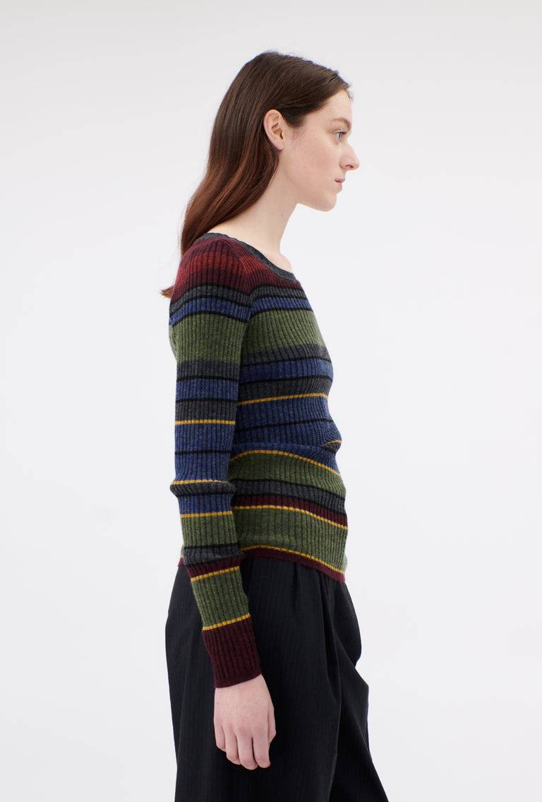 Odeeh Placed Stripe Wool Pullover, Army Green Im Verkauf