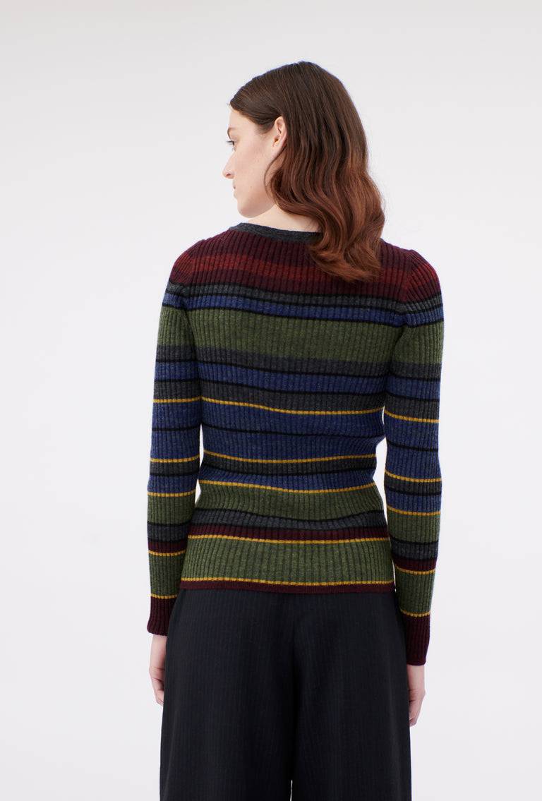 Odeeh Placed Stripe Wool Pullover, Army Green Im Verkauf