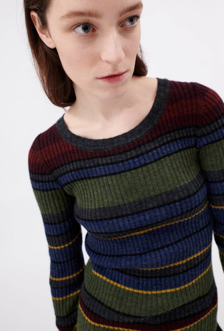 Odeeh Placed Stripe Wool Pullover, Army Green Im Verkauf