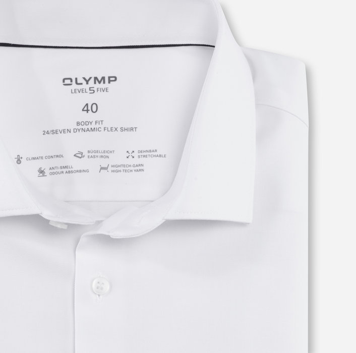 Oblymp Level Five 24/Seven, Businesshemd, body fit, Modern Kent, Weiß Sonderangebot der Fabrik