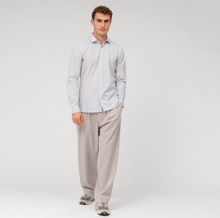 Oblymp Level Five garment washed, Businesshemd, body fit, Kent, Silbergrau Discount Store für neue Produkte
