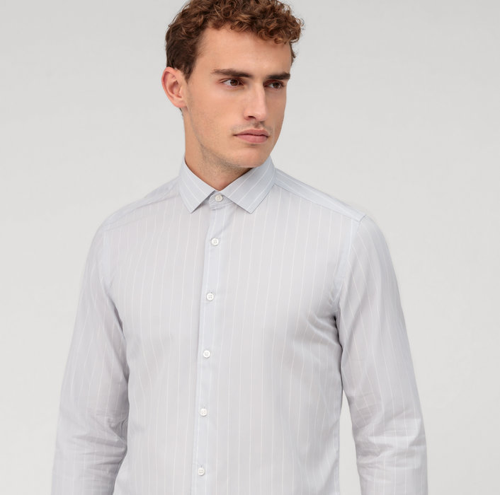 Oblymp Level Five garment washed, Businesshemd, body fit, Kent, Silbergrau Discount Store für neue Produkte
