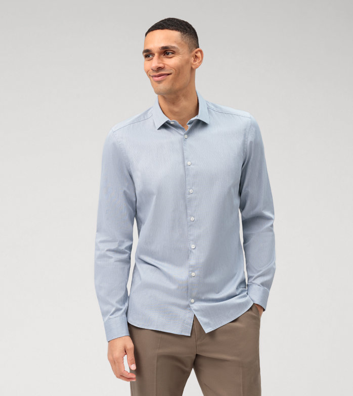 Oblymp Level Five garment washed, Businesshemd, body fit, Kent, Bleu Super Rabatt