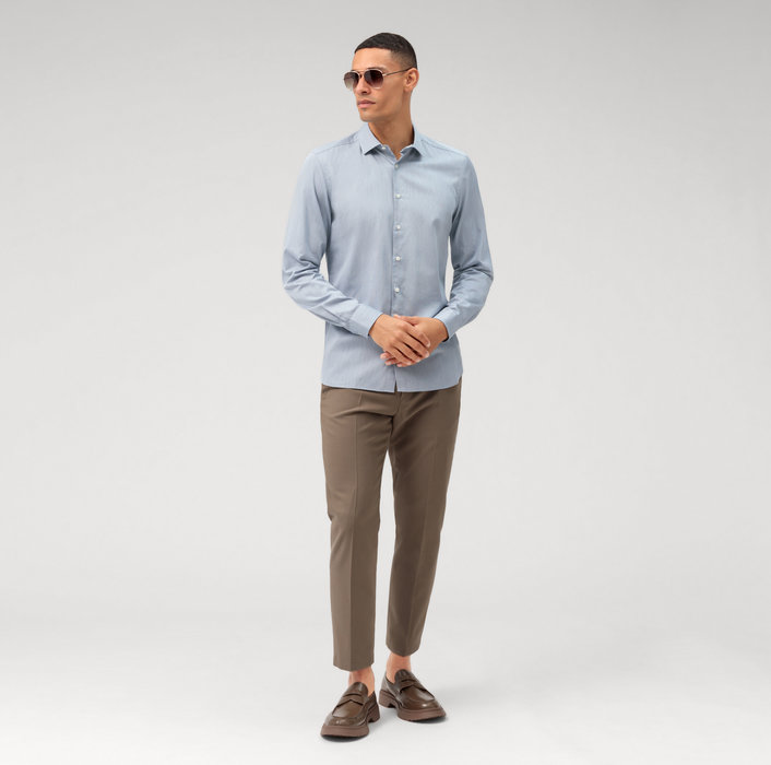 Oblymp Level Five garment washed, Businesshemd, body fit, Kent, Bleu Super Rabatt