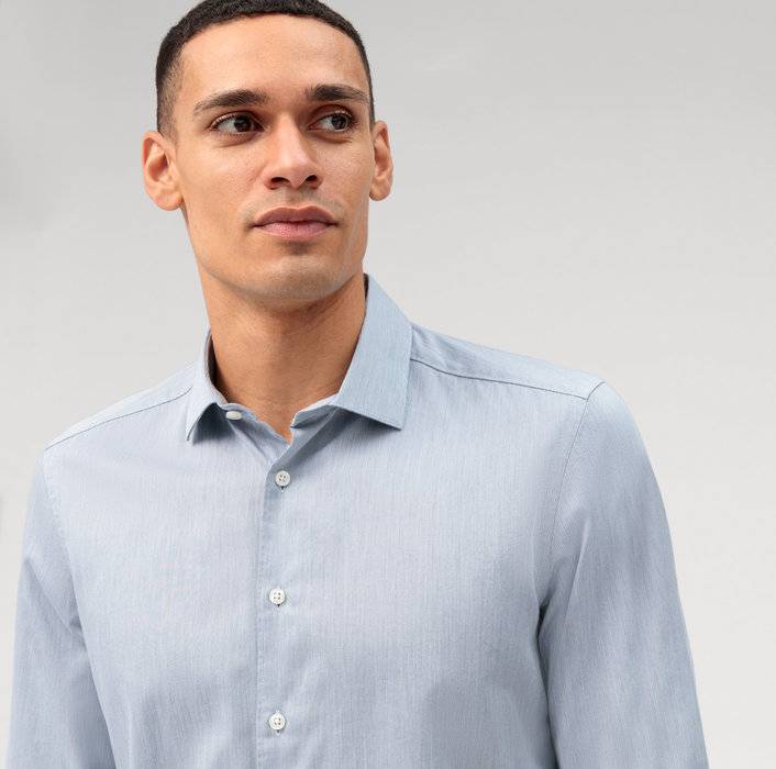 Oblymp Level Five garment washed, Businesshemd, body fit, Kent, Bleu Super Rabatt