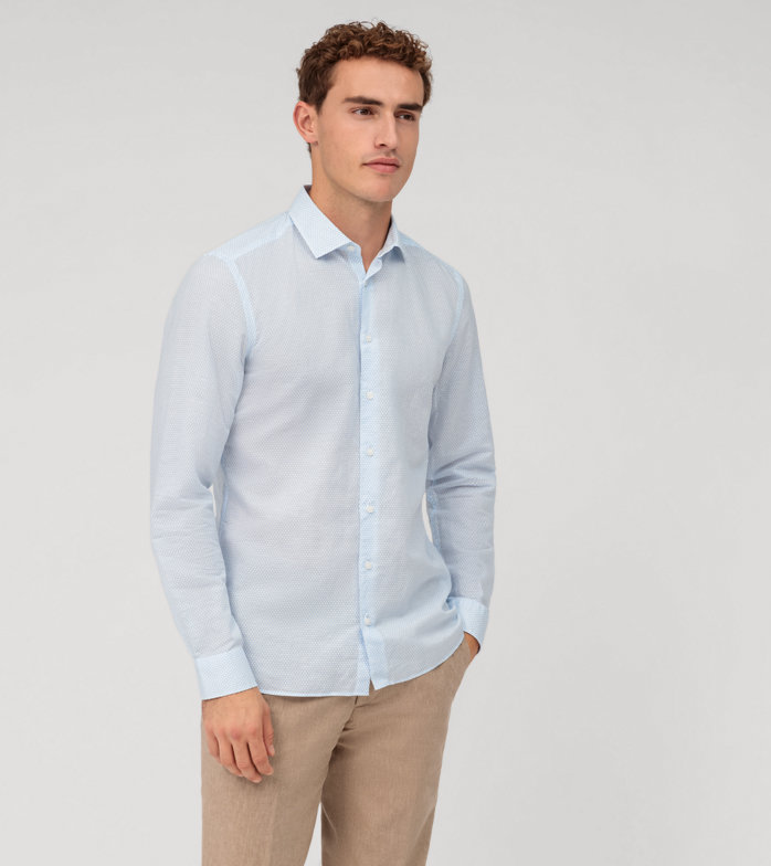 Oblymp Level Five garment washed, Businesshemd, body fit, Kent, Bleu Begrenzt auf 3 Tage