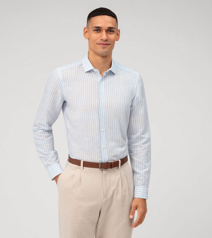 Oblymp Level Five garment washed, Businesshemd, body fit, Kent, Bleu zollfrei