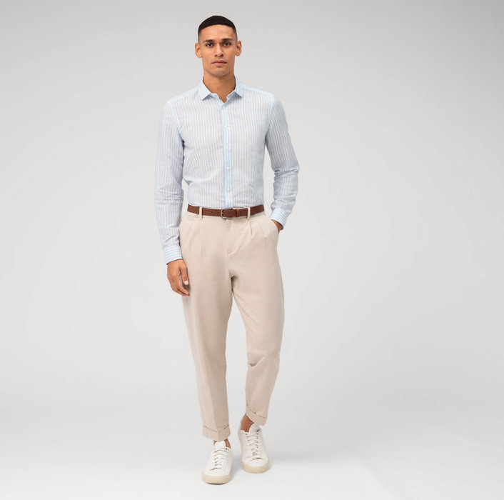 Oblymp Level Five garment washed, Businesshemd, body fit, Kent, Bleu zollfrei