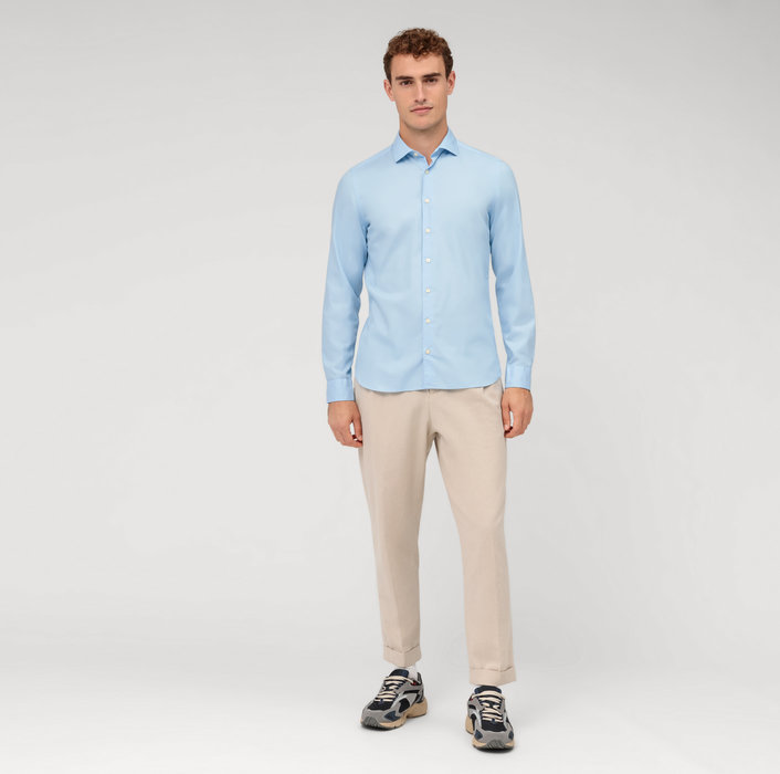 Oblymp Level Five garment washed, Businesshemd, body fit, Kent, Bleu Online