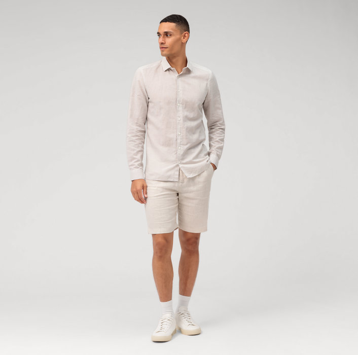 Oblymp Level Five garment washed, Businesshemd, body fit, Kent, Natur Outlet