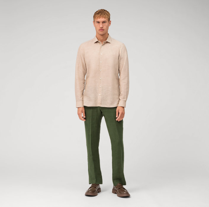 Oblymp Level Five garment washed, Businesshemd, body fit, Kent, Natur Auslauf