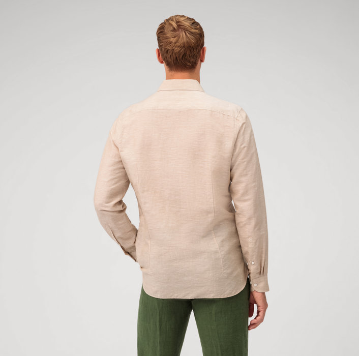 Oblymp Level Five garment washed, Businesshemd, body fit, Kent, Natur Auslauf