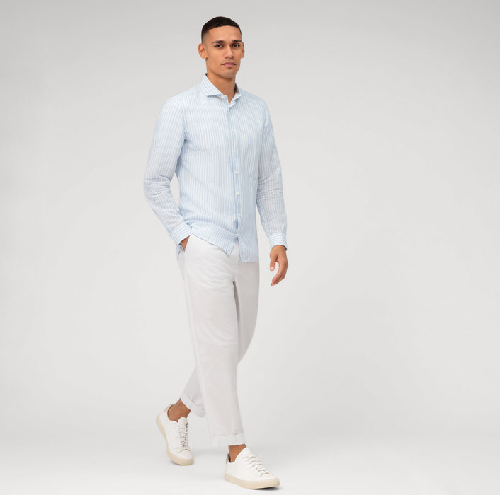 Oblymp Level Five garment washed, Businesshemd, body fit, Haifisch, Bleu im Angebot