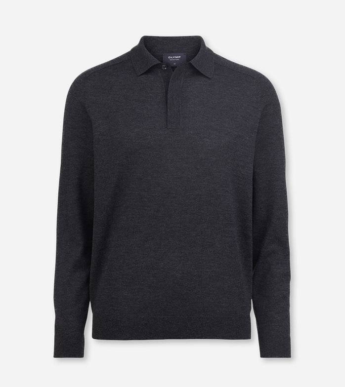 Oblymp SIGNATURE Strick, Polo langarm, Anthrazit Super Rabatt