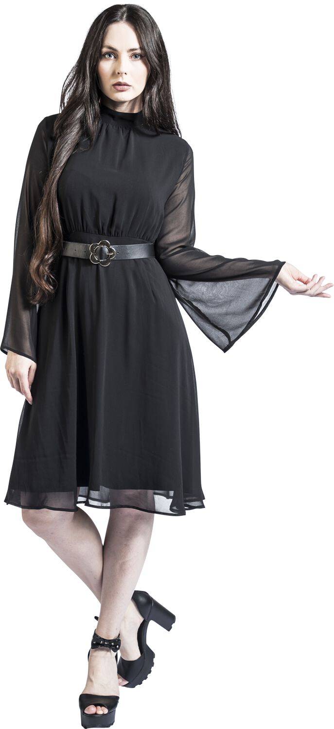 EMP "60s Sheer Layer Belted Dress" Mittellanges Kleid schwarz von Voodoo Vixen Weihnachtsangebot
