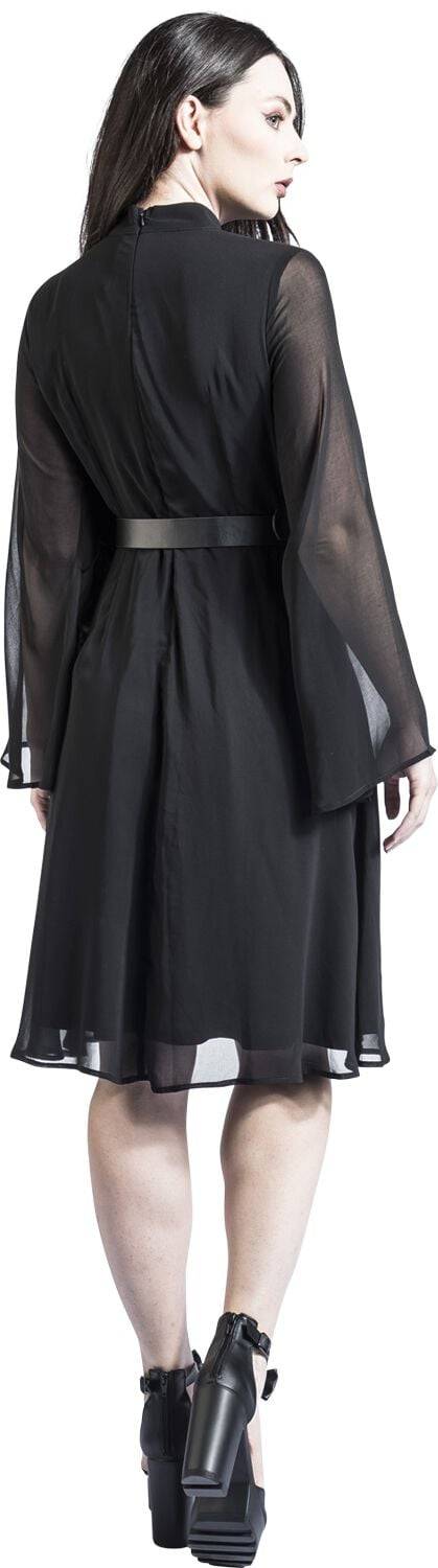 EMP "60s Sheer Layer Belted Dress" Mittellanges Kleid schwarz von Voodoo Vixen Weihnachtsangebot